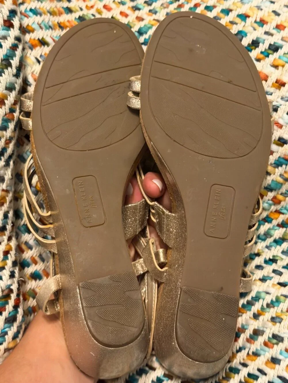 Anne Klein Metallic Wedge Sandals – Size 9 – Champagne Gold